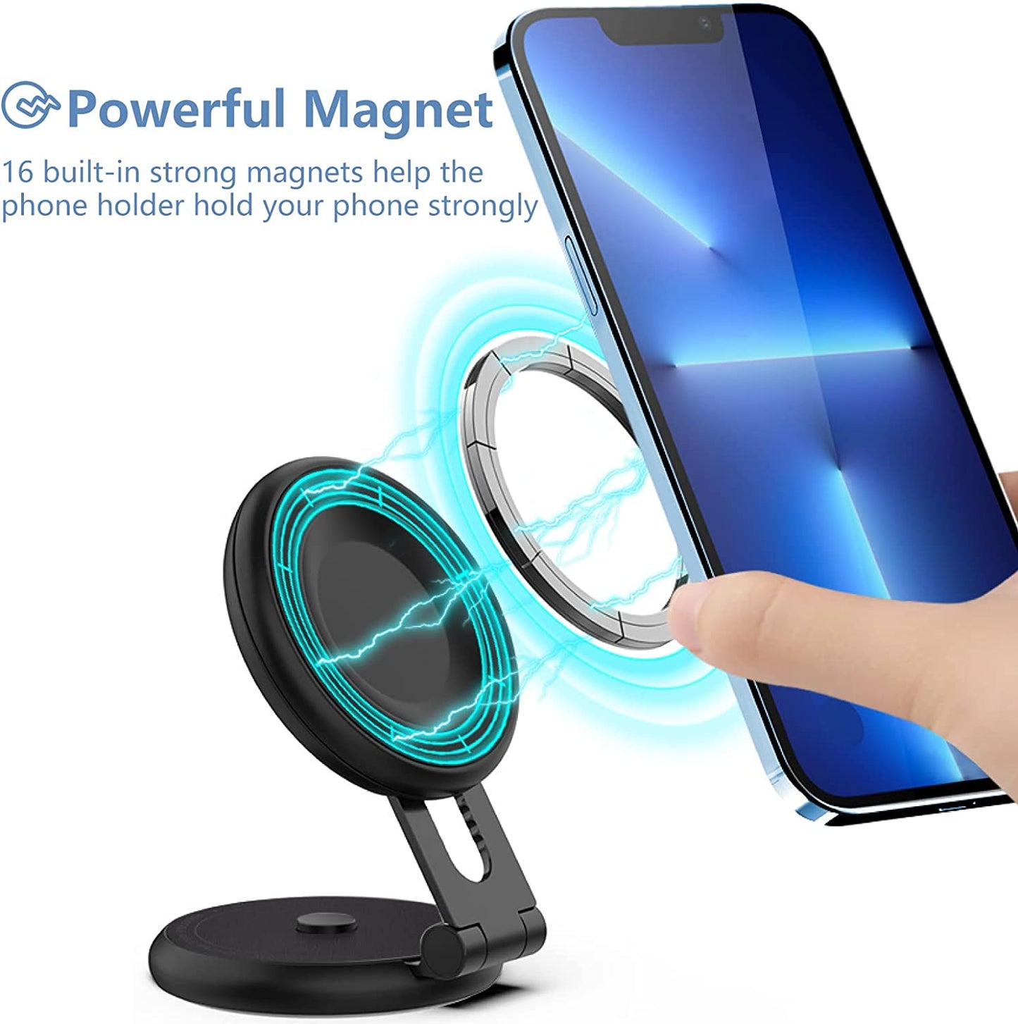 Car Phone Holder Mount for Tesla Model 3/X/Y/S, Adjustable Magnetic Car Phone Mount 360° Free Rotation Foldaway Car Mount Phone Holder for MagSafe Compatible with iPhone 12/13/14 and Other Phone-BLACK