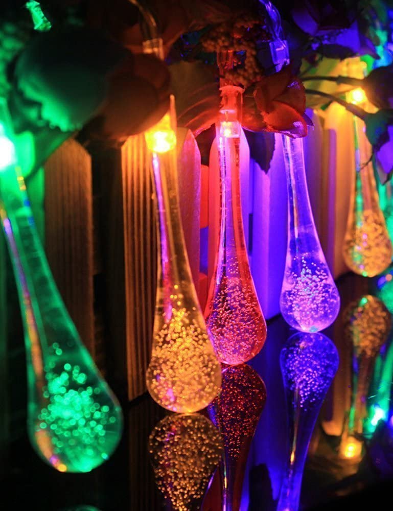 Solar String Lights, Outdoor Waterproof Fairy Light 6.2m 30 LED Multi Color Waterdrop Lighting for Christmas, Garden Patio Indoor Party, Bedroom, Xmas, Yard, Proch Decoration