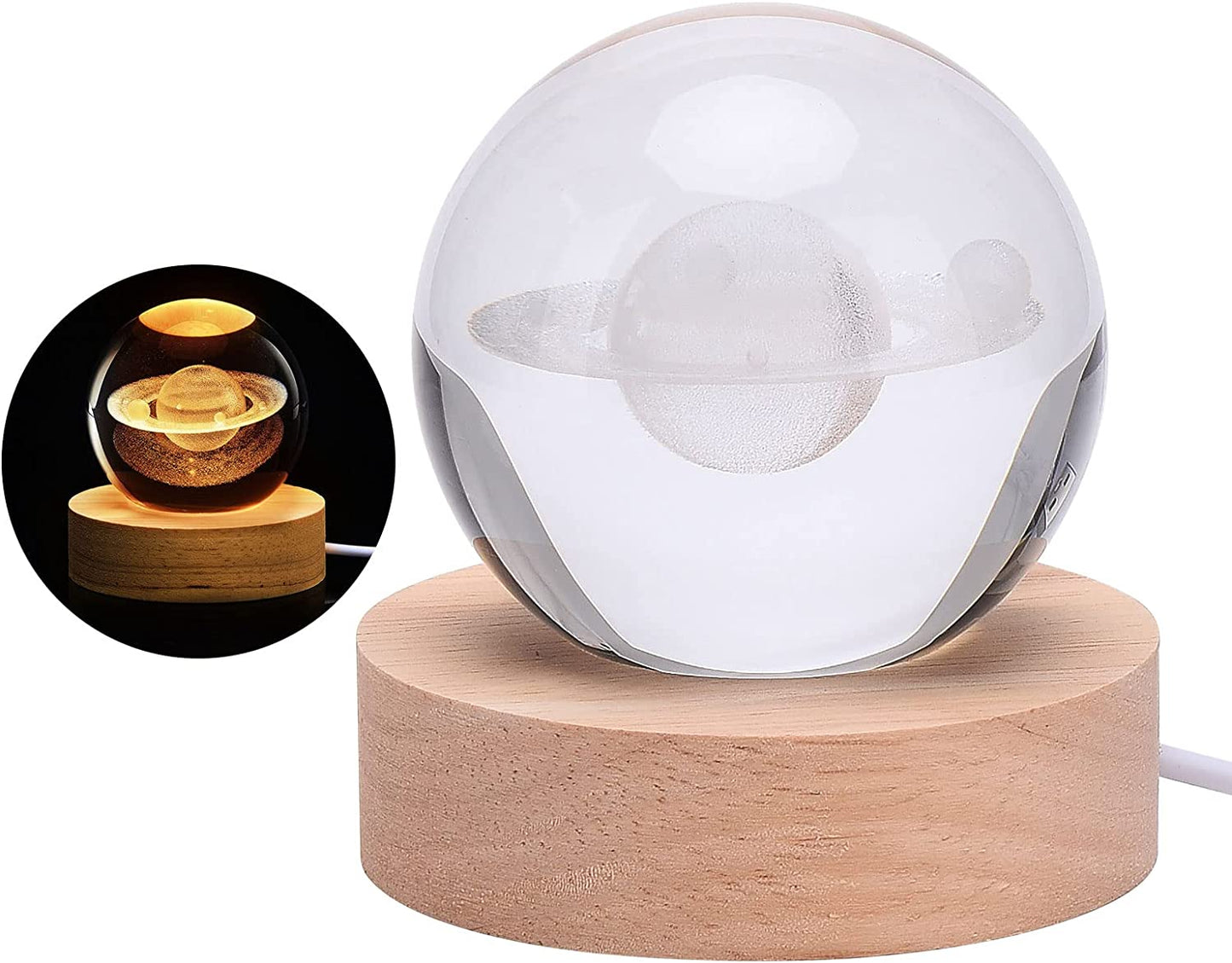 3D Ferris Wheel Crystal Ball Night Light Dimmable Warm White Night Lights Wooden Base