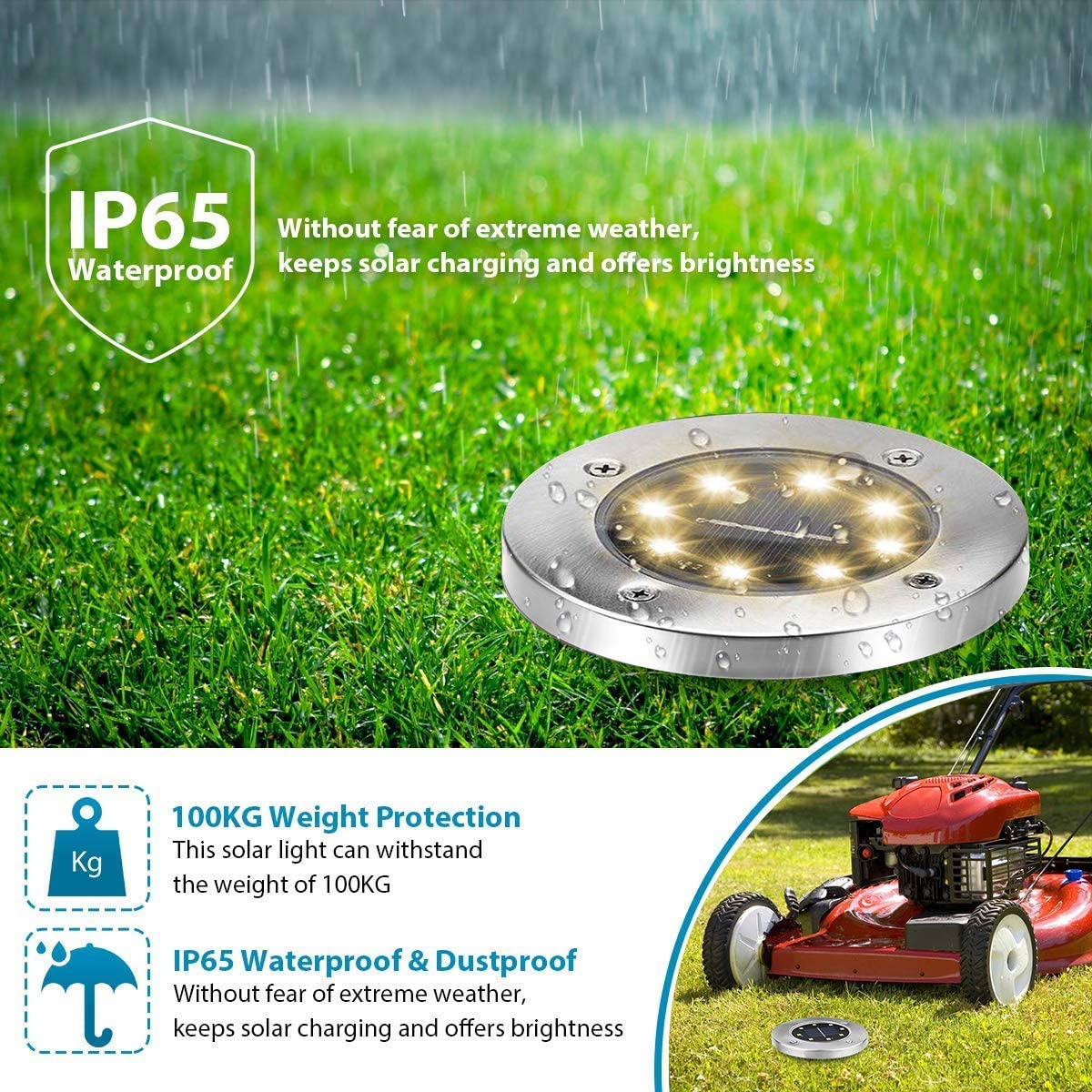 8 Led Solar Ground Lights 4 park - Warm