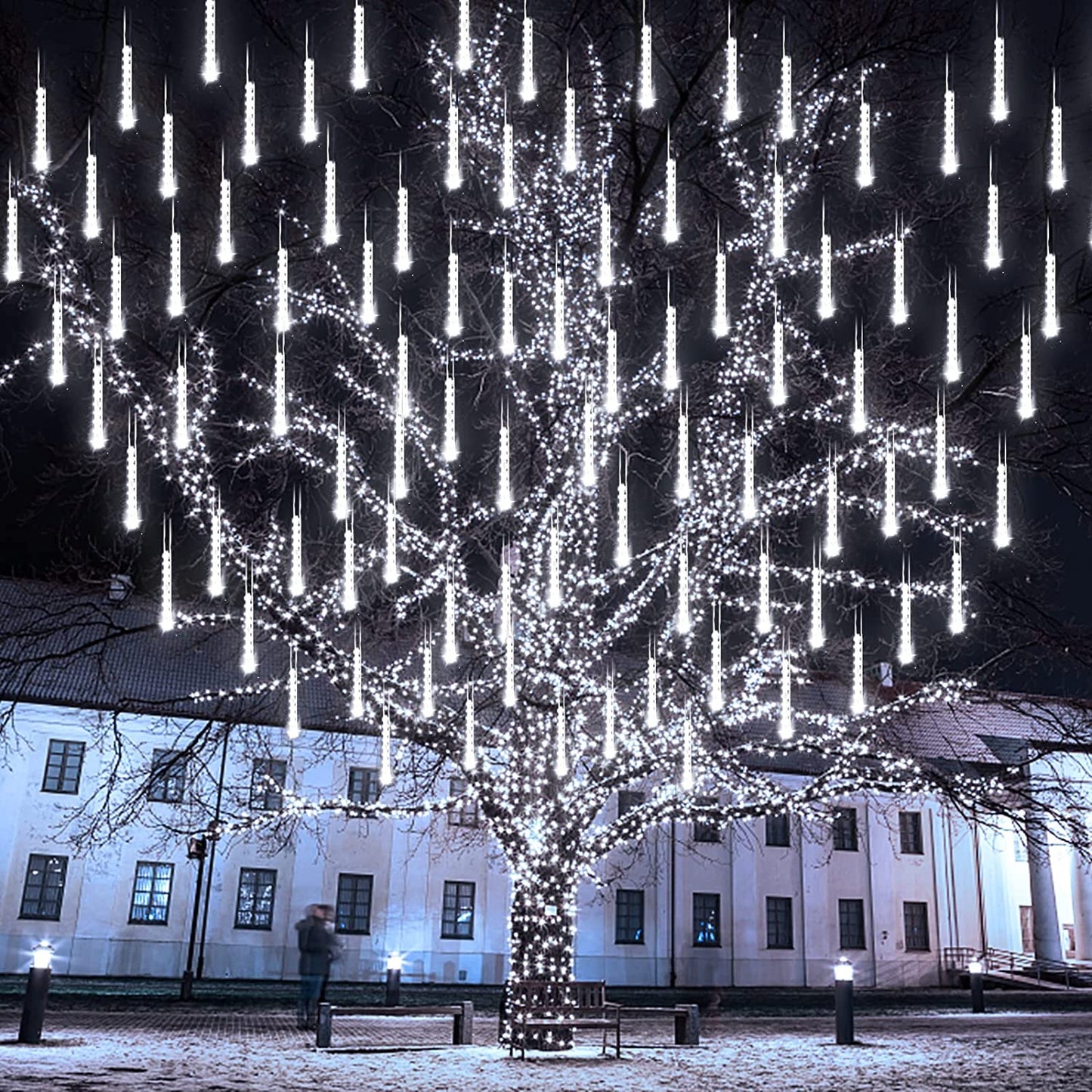 288 LED 8 Tubes Solar Meteor Shower Christmas Lights Outdoor - Snow White