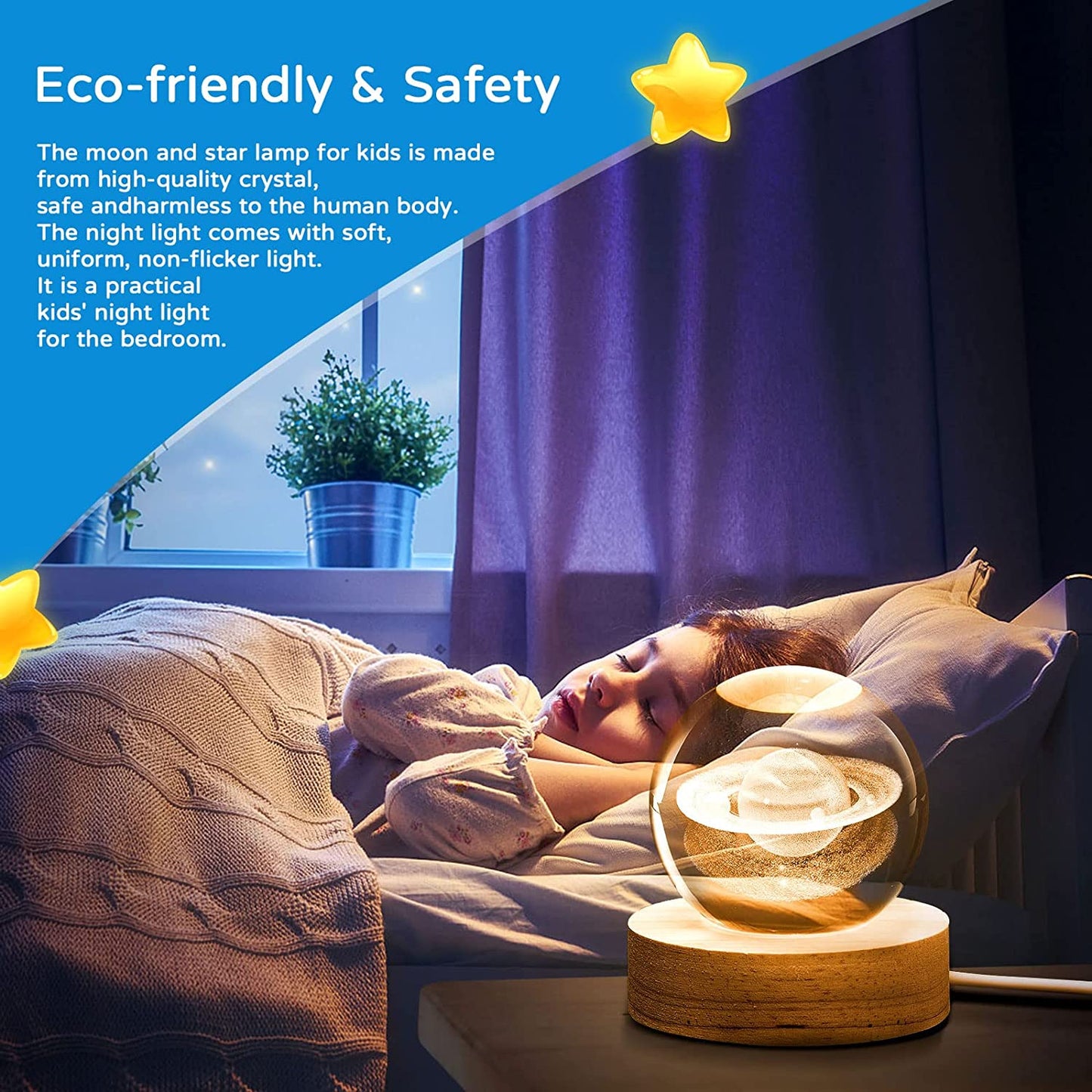 3D Ferris Wheel Crystal Ball Night Light Dimmable Warm White Night Lights Wooden Base