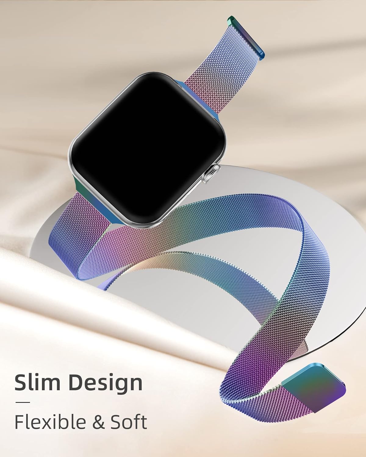 Stainless Steel Milanese Loop Apple Watch Band Gold Blue 42mm 44mm 45mm 49mm