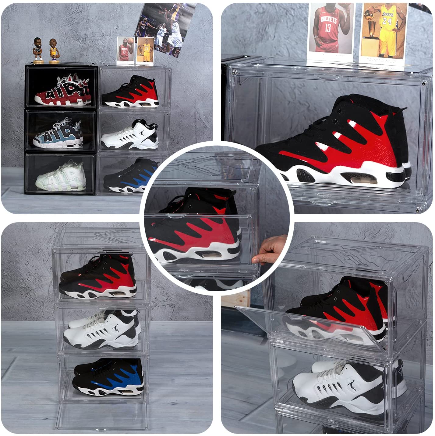 2 Pack Shoe Boxes for Display Shoes Sneakers Storage Black (Long side open)