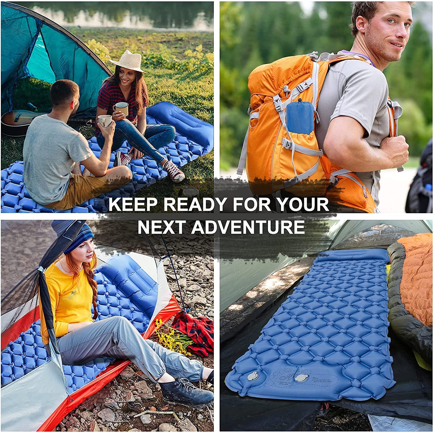 Ultralight Foot Press Camping Mat Inflatable Air Mattress with Pillow - Orange