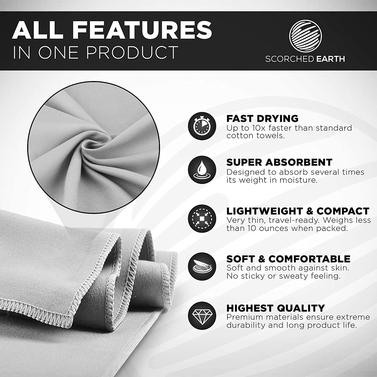 Quick Drying Microfiber Towel Travel Towel Sports Towel Gym Towel Beach Towel Gray