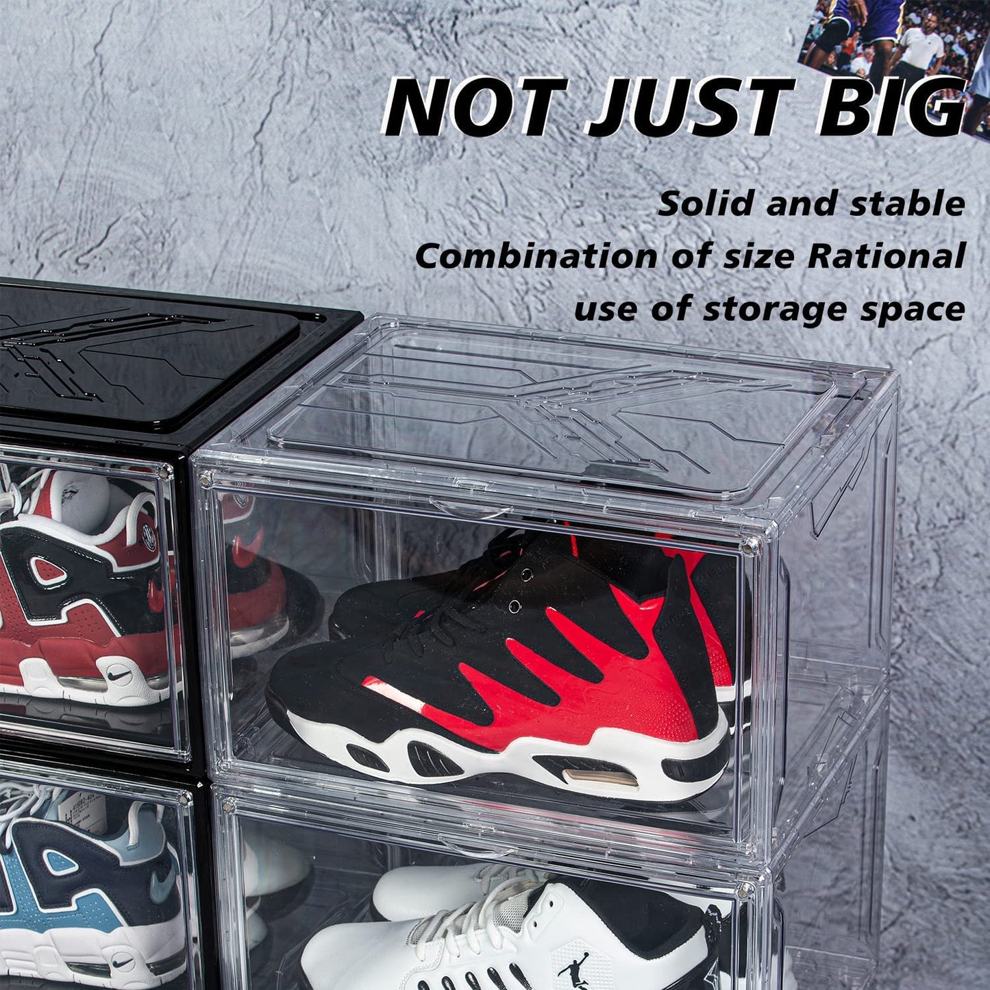 2 Pack Shoe Boxes for Display Shoes Sneakers Storage Black (Long side open)