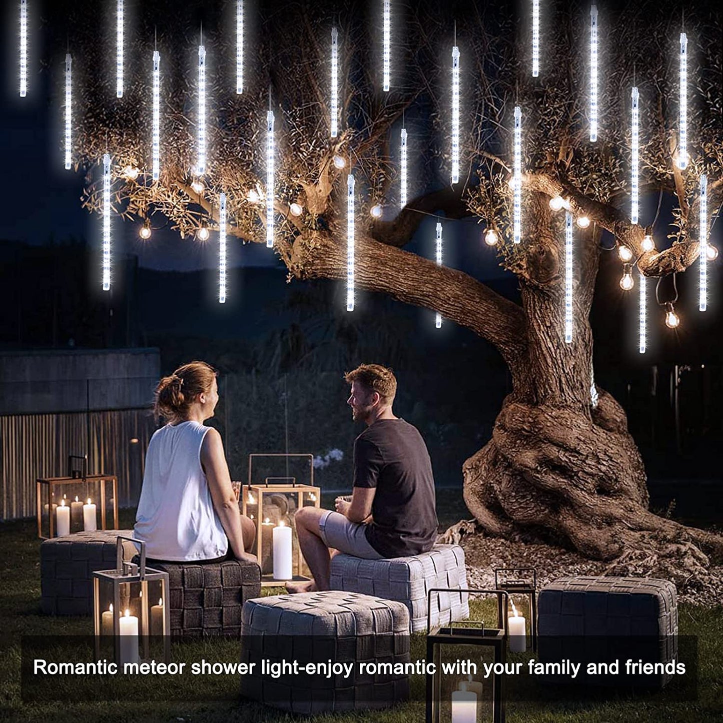 288 LED 8 Tubes Solar Meteor Shower Christmas Lights Outdoor - Snow White