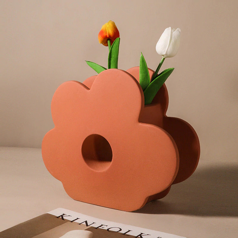 Morandi flower shape vase large red