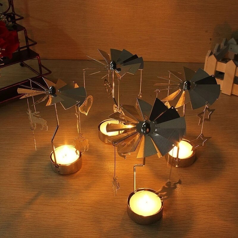 Rotating Candle Holder Metal Silver Tealight Candle Holder - Xmas' tree
