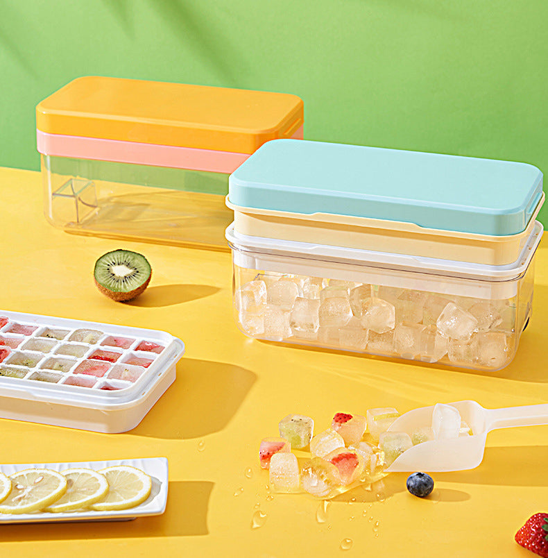Press to Release Stackable 64Pcs Ice Molds Trays with Ice container Ice Maker Yellow