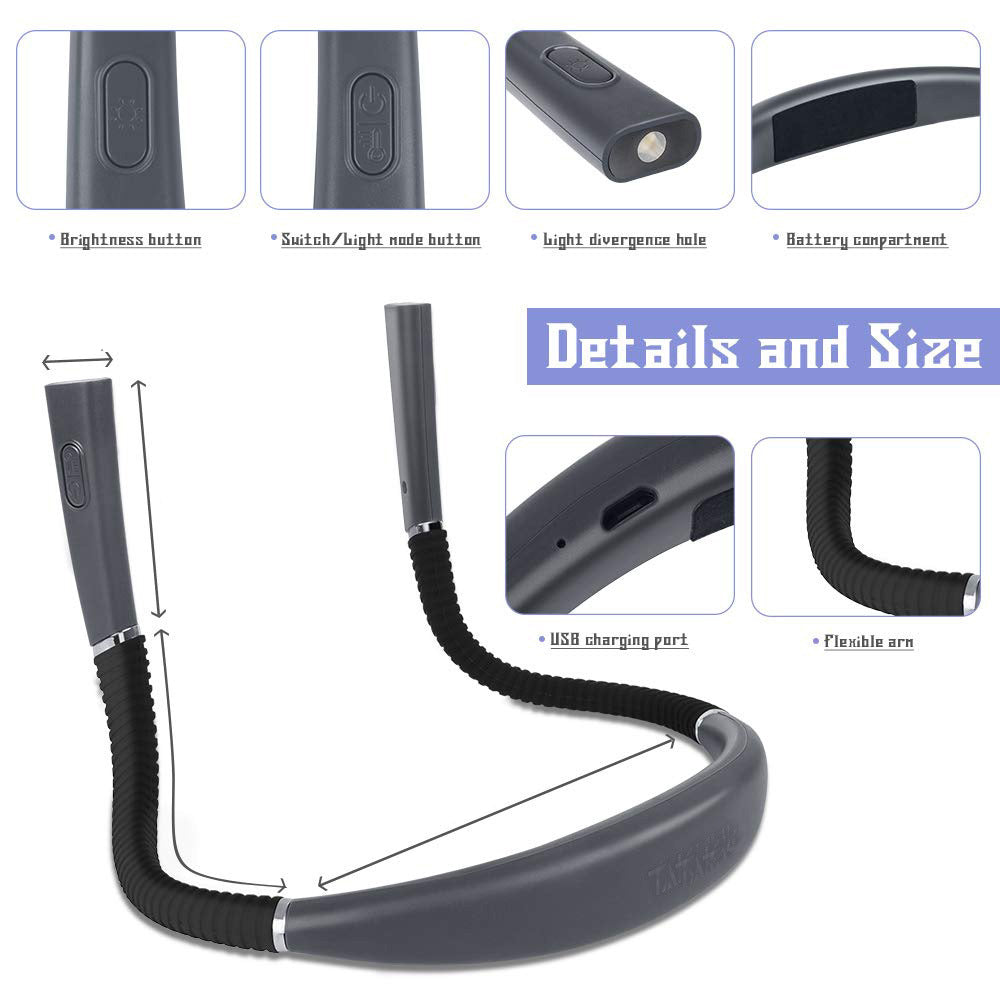 LED Neck Reading Light Rechargeable Book Light for Reading in Bed 3 Colors, 3 Brightness Levels