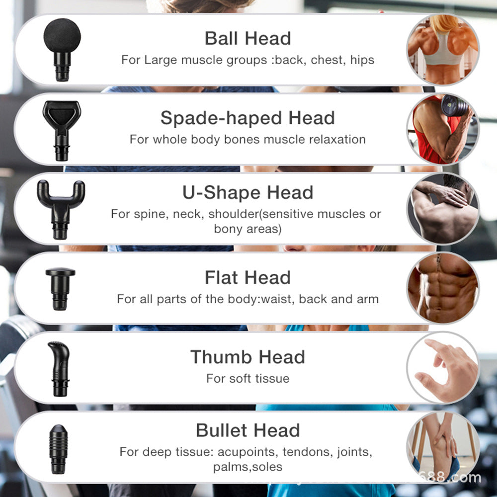 Premium Percussion Massage Gun - 30 Speeds - 6 Heads - Extra Quiet