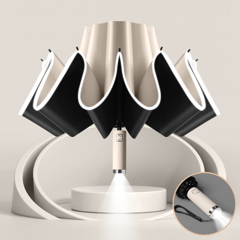 Auto Open Close Umbrella With Flashlight Handle Auto Open Close - Sand