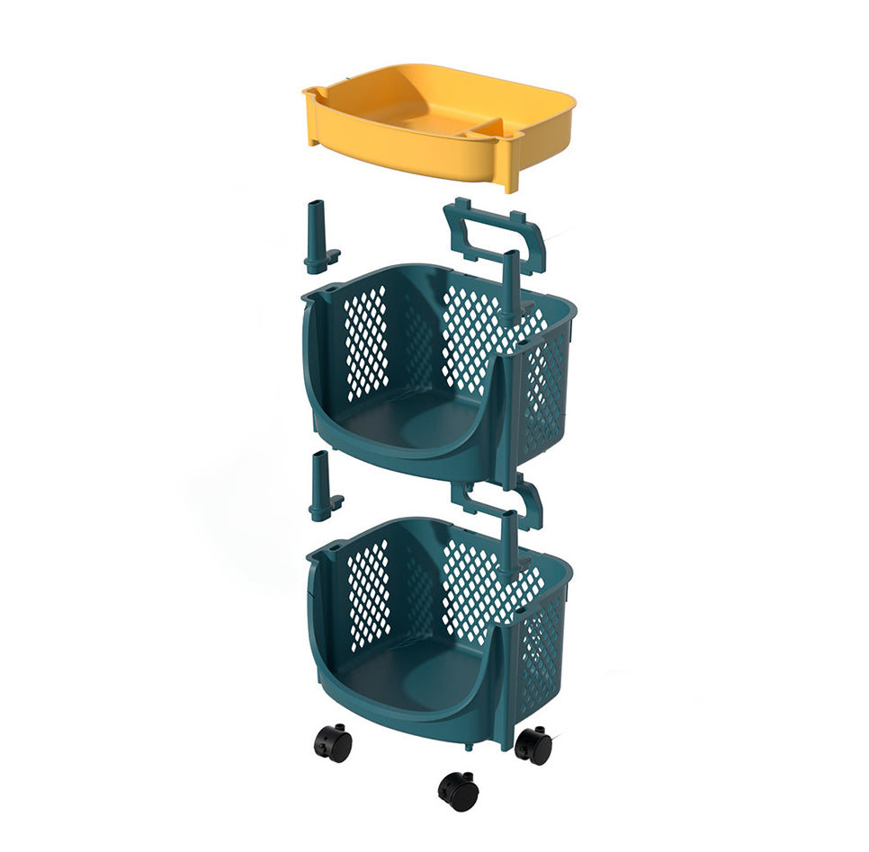 Kitchen Movable Storage Shelf Bathroom Trolley Organizer 3 Basket 1 Shelf