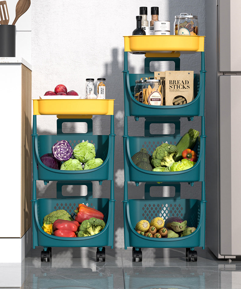 Kitchen Movable Storage Shelf Bathroom Trolley Organizer 3 Basket 1 Shelf