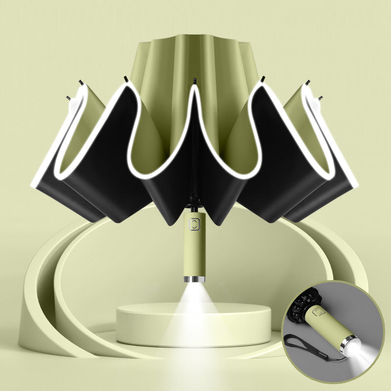 Auto Open Close Umbrella With Flashlight Handle Auto Open Close - Green