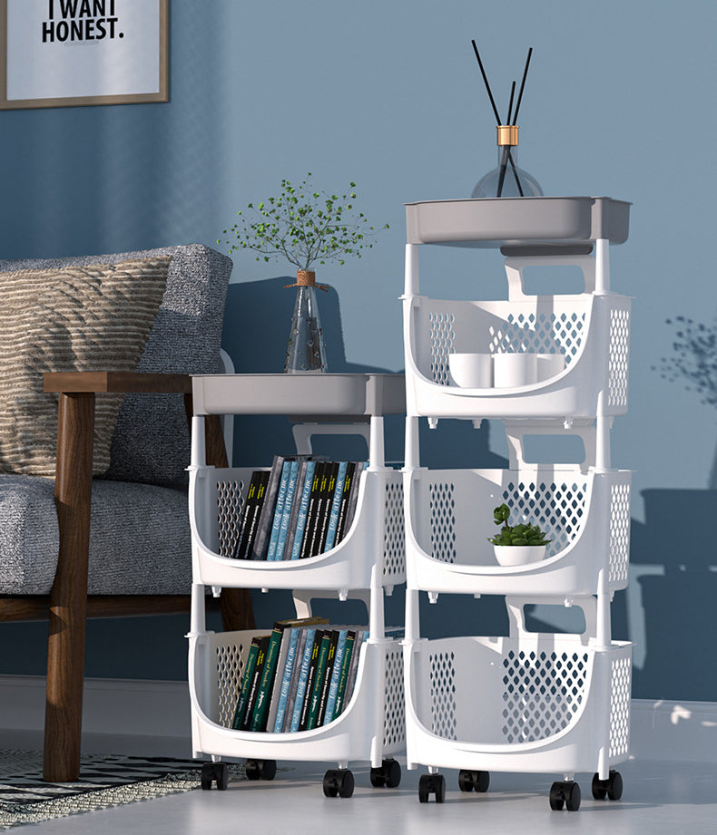 Kitchen Movable Storage Shelf Bathroom Trolley Organizer 3 Basket 1 Shelf