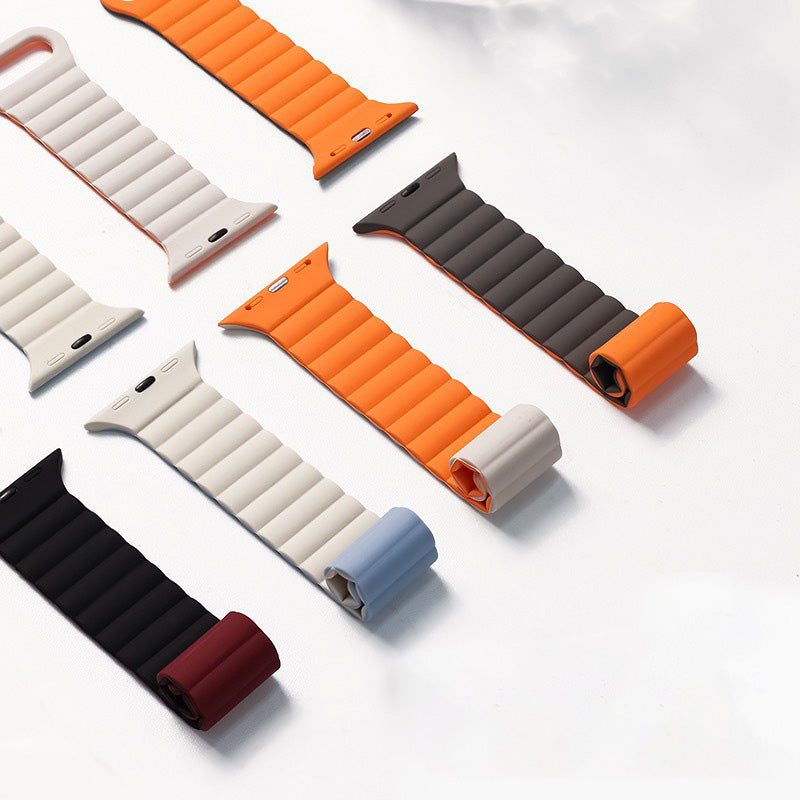 Magnetic Silicone Apple Watch Band Pink White 42mm/44mm/45mm