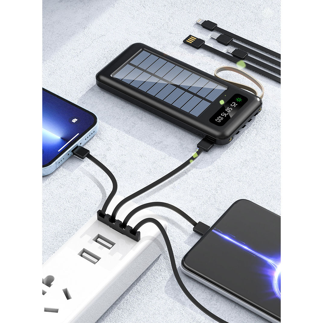 30000mAh 4in1 USB Portable Charger Solar Power Bank Black