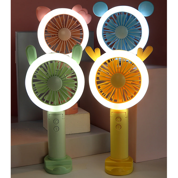 Portable Rechargeable Foldable Fan with LED Kitty Green