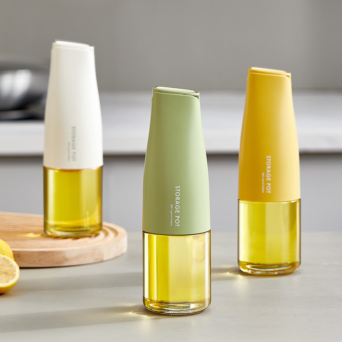 Oil Bottle 500ml Glass Oil Dispenser, Oil and Vinegar Dispenser with Silica Gel Pourers - Green