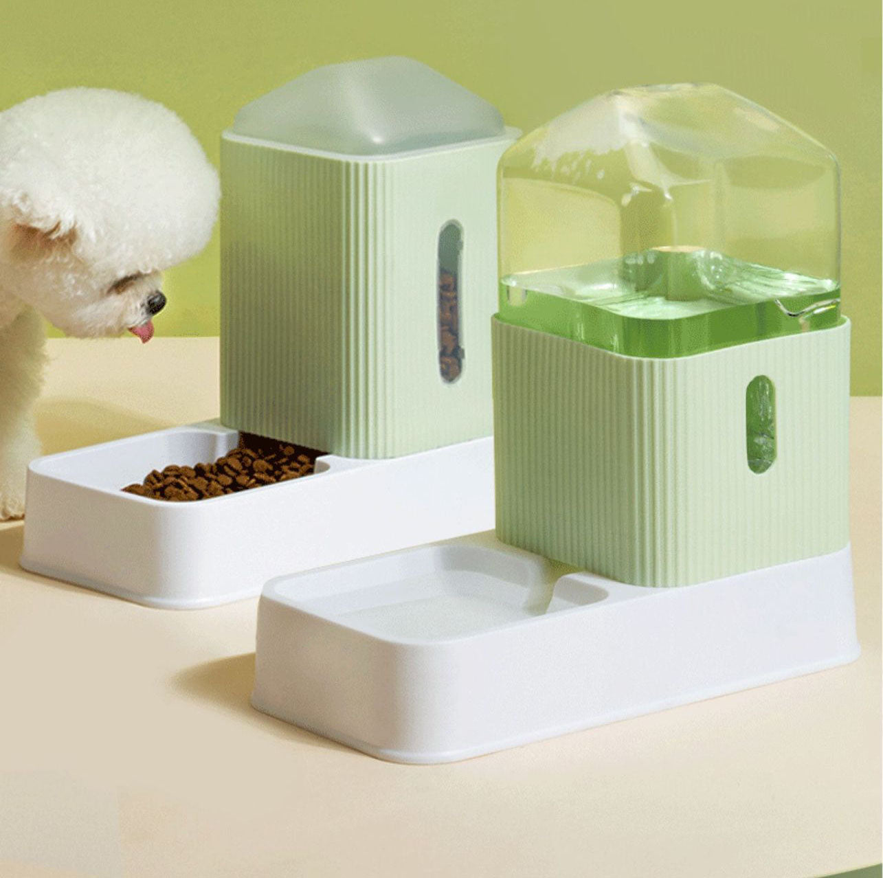 Pet Water Dispenser Food Feeder Set White