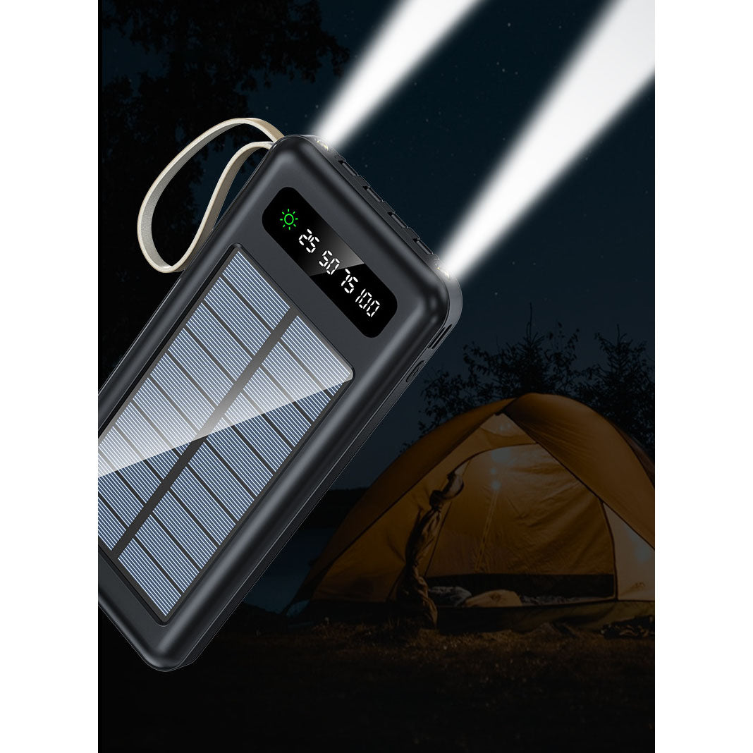 30000mAh 4in1 USB Portable Charger Solar Power Bank Black