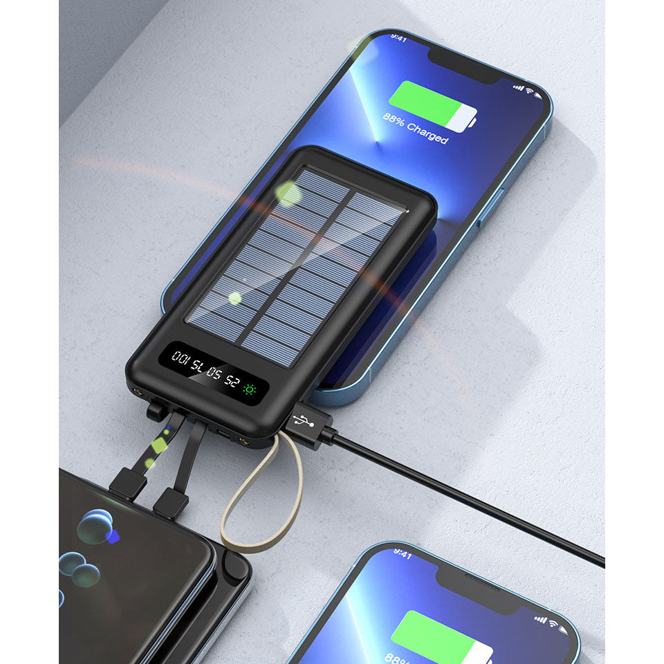30000mAh 4in1 USB Portable Charger Solar Power Bank Black