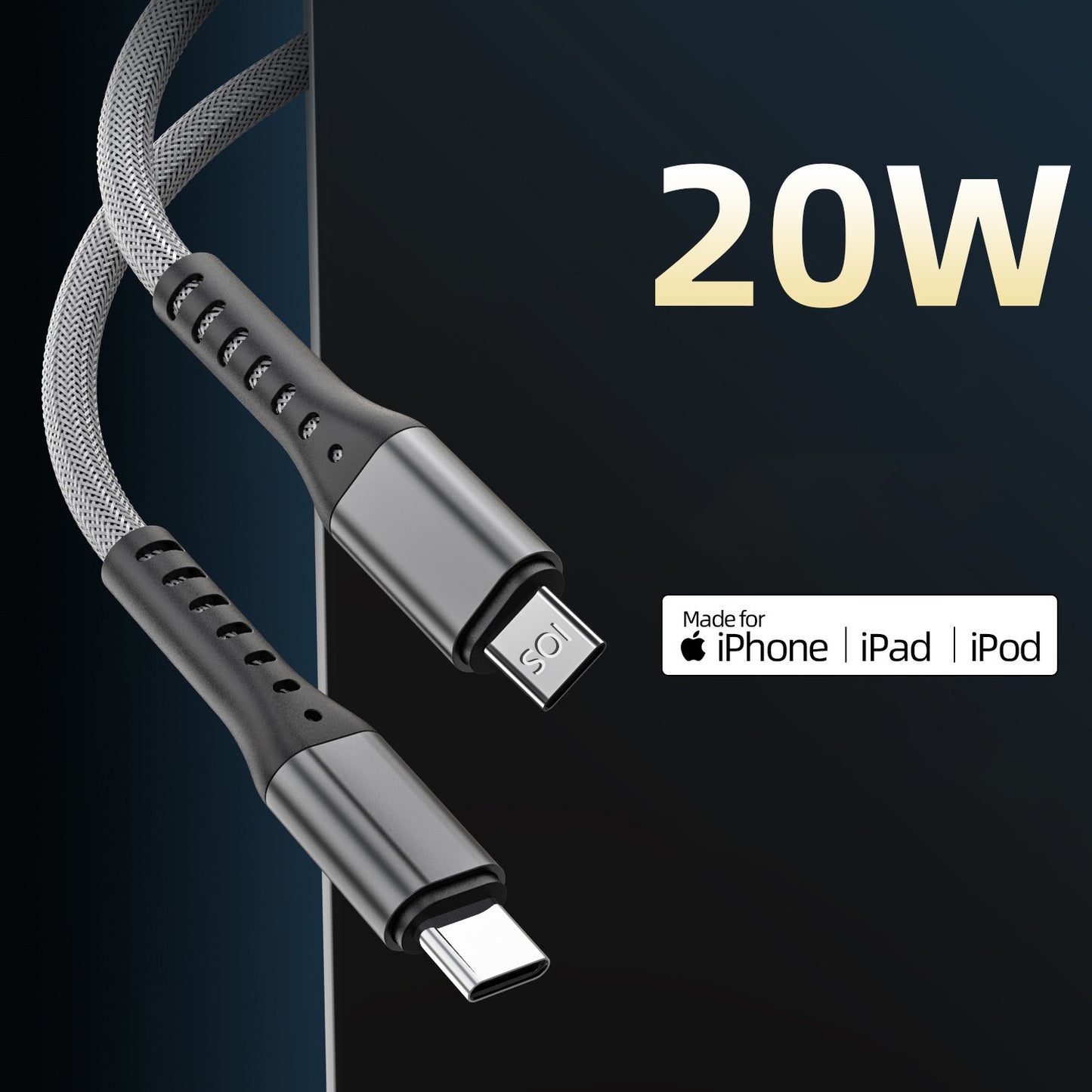 20W USB C to Lighting iPhone Fast Charger Cable - Gray