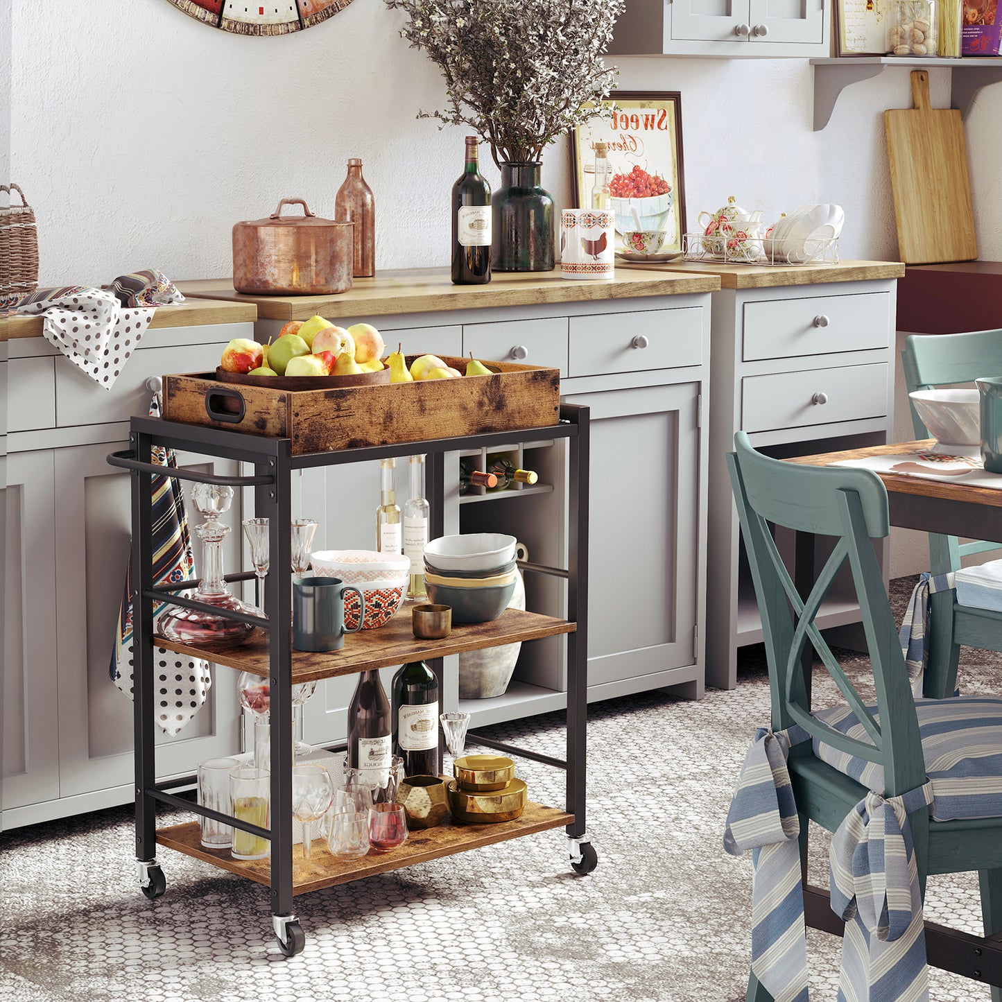 VASAGLE Industrial Bar Cart for The Home, Serving Cart