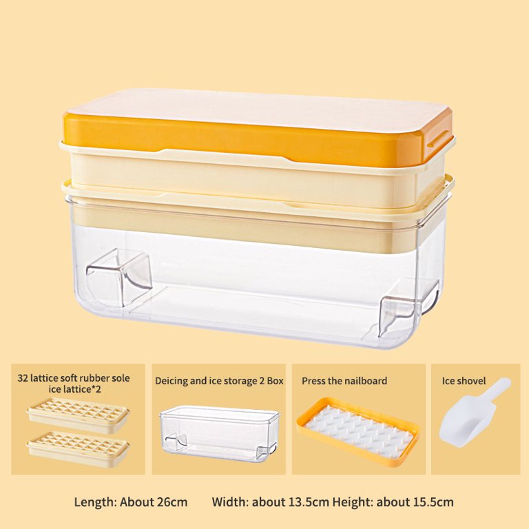 Press to Release Stackable 64Pcs Ice Molds Trays with Ice container Ice Maker Yellow