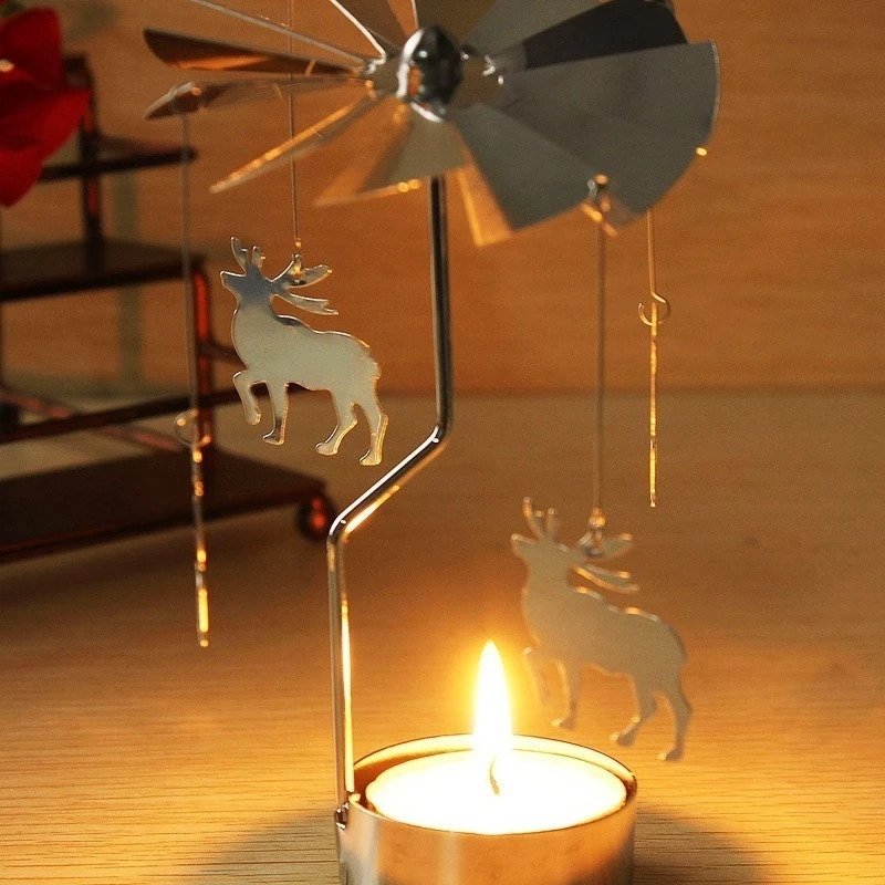 Rotating Candle Holder Metal Silver Tealight Candle Holder - Cat on the moon
