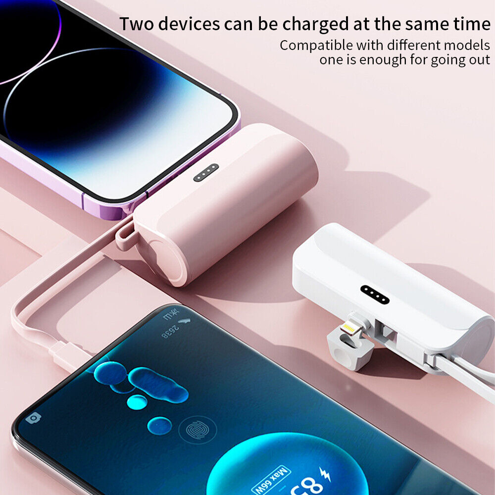 Mini Power Bank Portable 6500mAh UltraCompact Power Bank Battery Pack For iPhone/Android (Lightning / Type-C) White