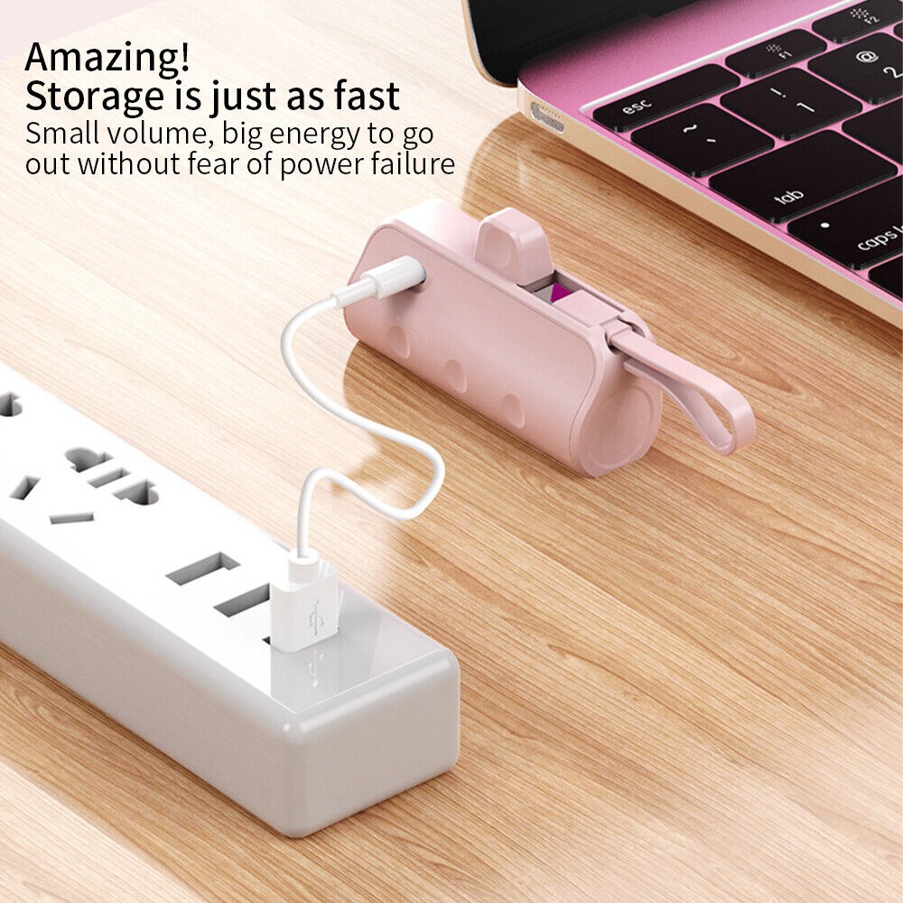 Mini Power Bank Portable 6500mAh UltraCompact Power Bank Battery Pack For iPhone/Android (Lightning / Type-C) White