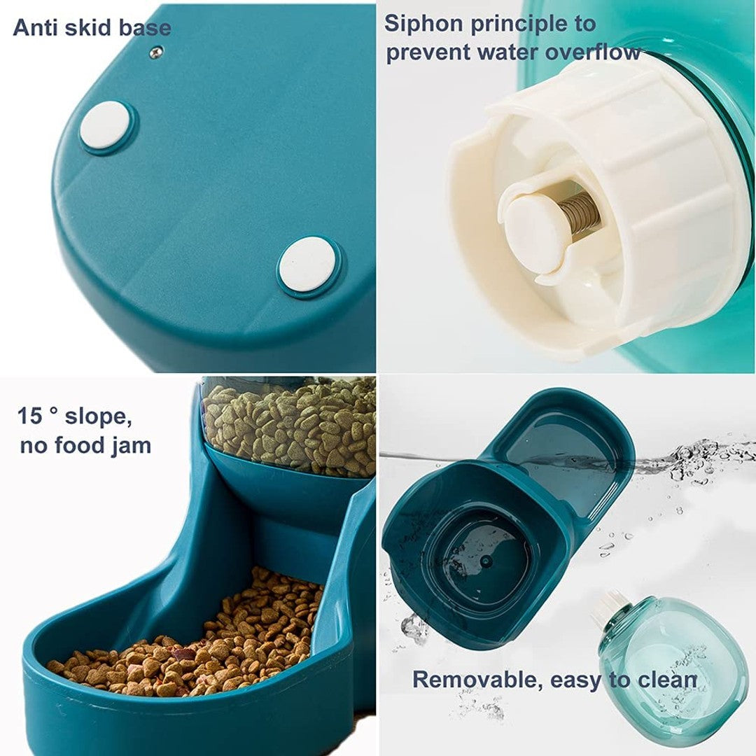 Pet Food Feeder Water Dispenser Food Feeder Set Green