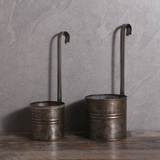 Vintage Iron Hanging Metal Flowerpot 2PCS
