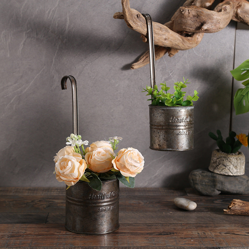 Vintage Iron Hanging Metal Flowerpot 2PCS