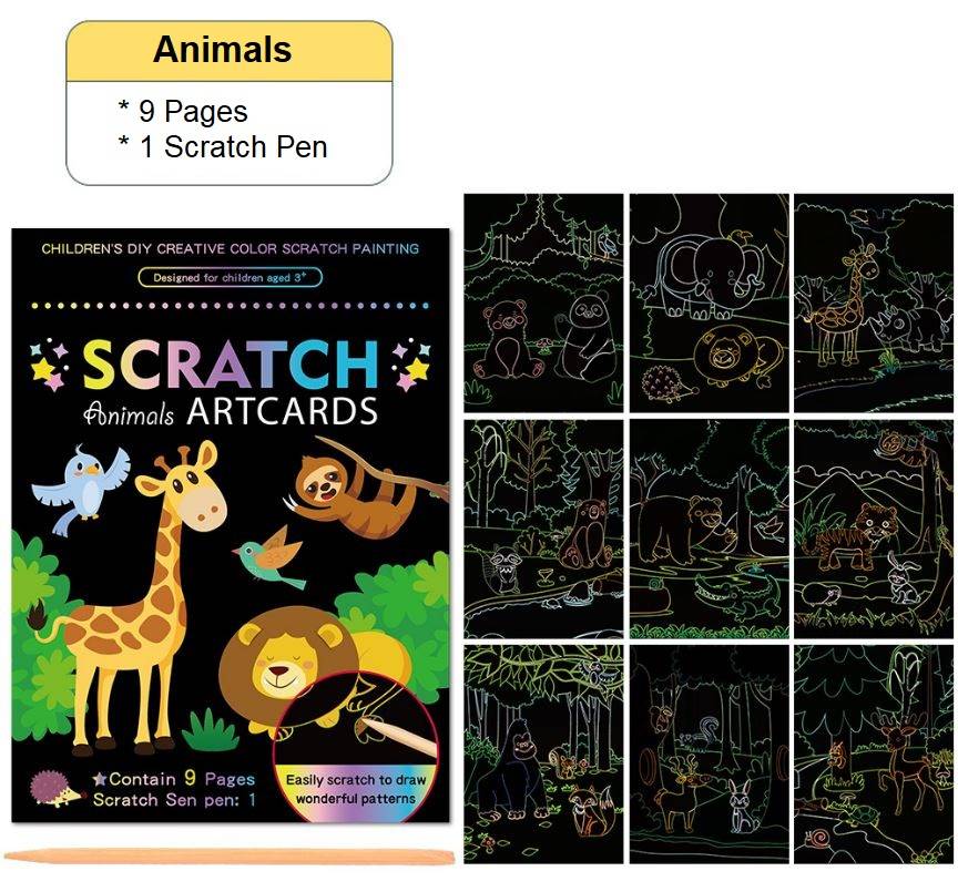 5 pc Scratch Coloring Book - Unicorn, Dinosaur, Animals, Ocean, Mermaids (45 sheets)