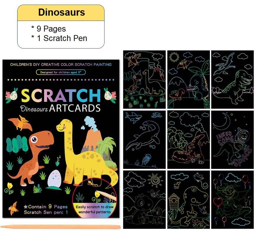 5 pc Scratch Coloring Book - Unicorn, Dinosaur, Animals, Ocean, Mermaids (45 sheets)