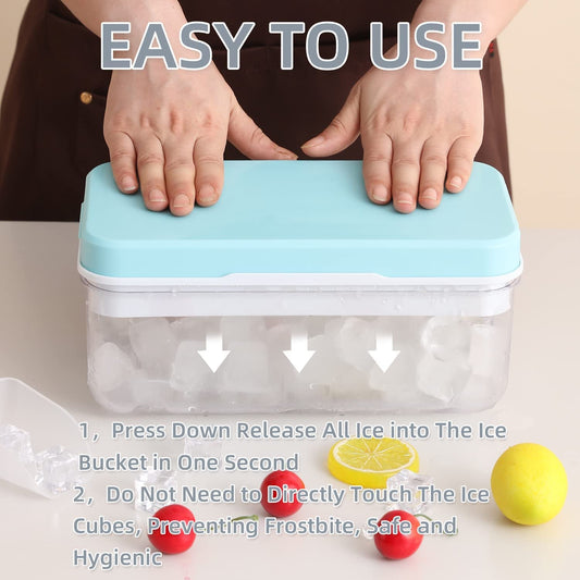 Press to Release Stackable 64Pcs Ice Molds Trays with Ice container Ice Maker Blue