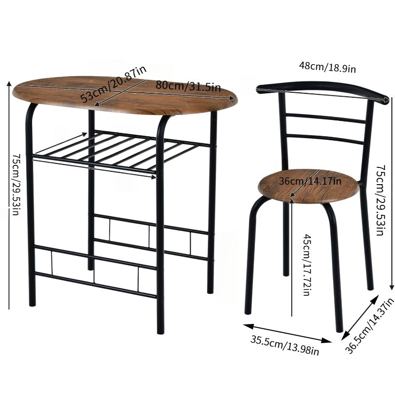 3PCS Dining Set, Dinning Table Chair, Compact Table and 2 Chairs Set Brown