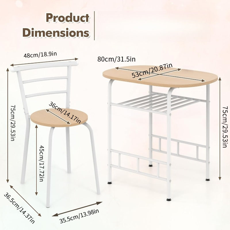 3PCS Dining Set, Dinning Table Chair, Compact Table and 2 Chairs Set Nature