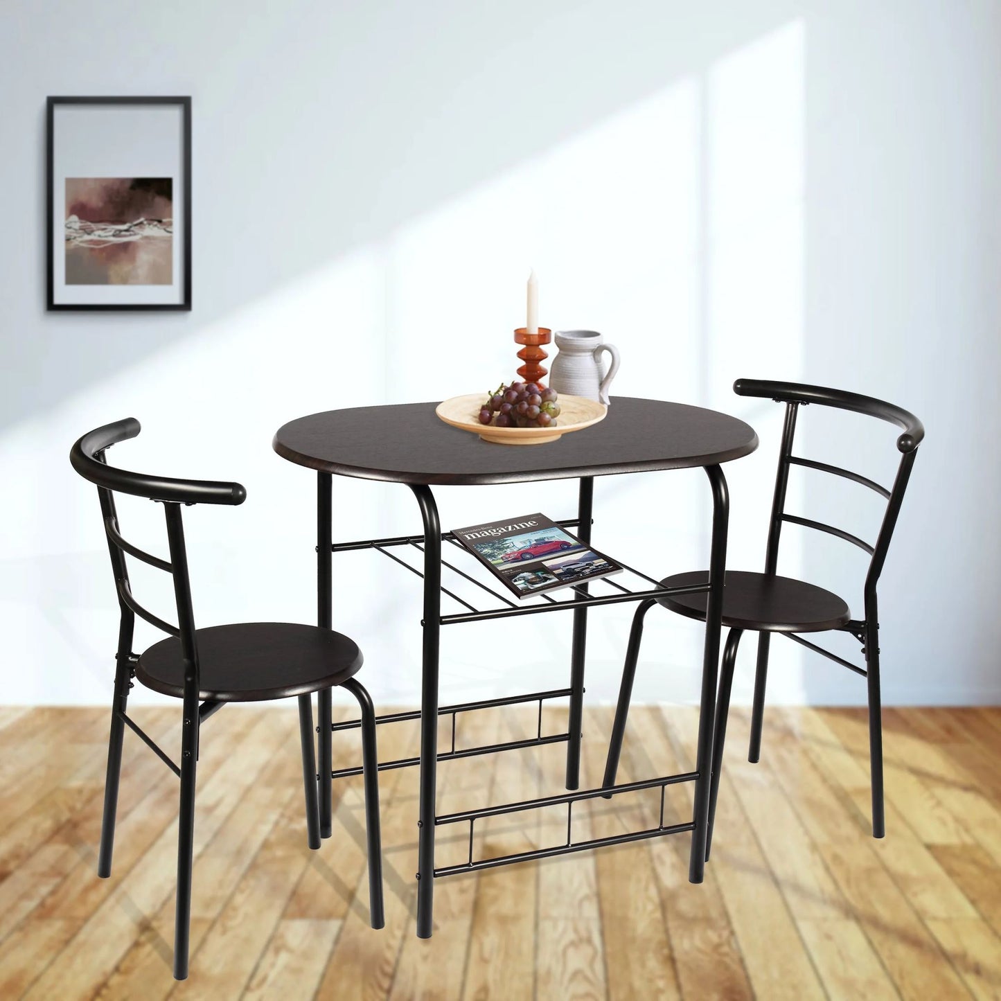 3PCS Dining Set, Dinning Table Chair, Compact Table and 2 Chairs Set WALNUT