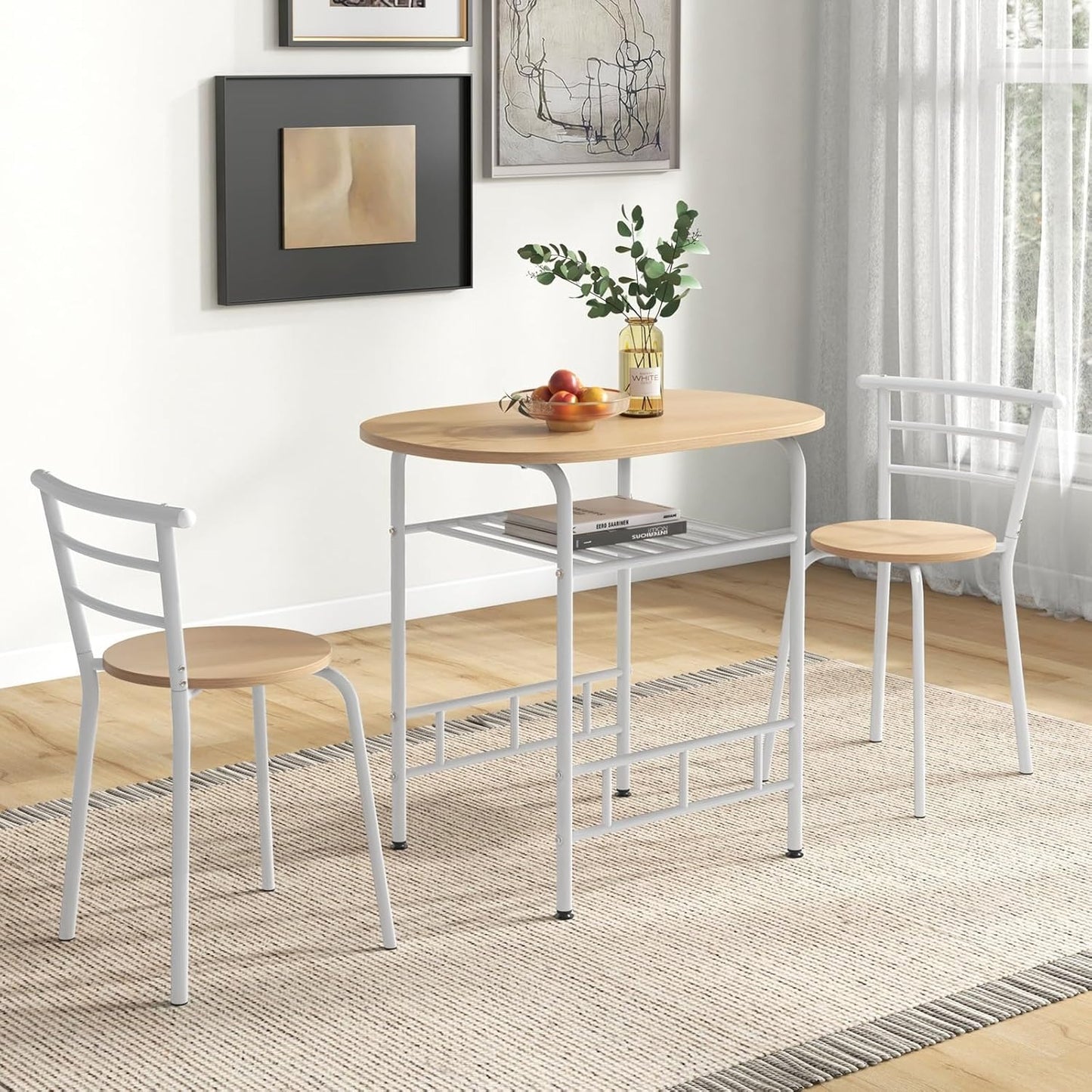 3PCS Dining Set, Dinning Table Chair, Compact Table and 2 Chairs Set Nature