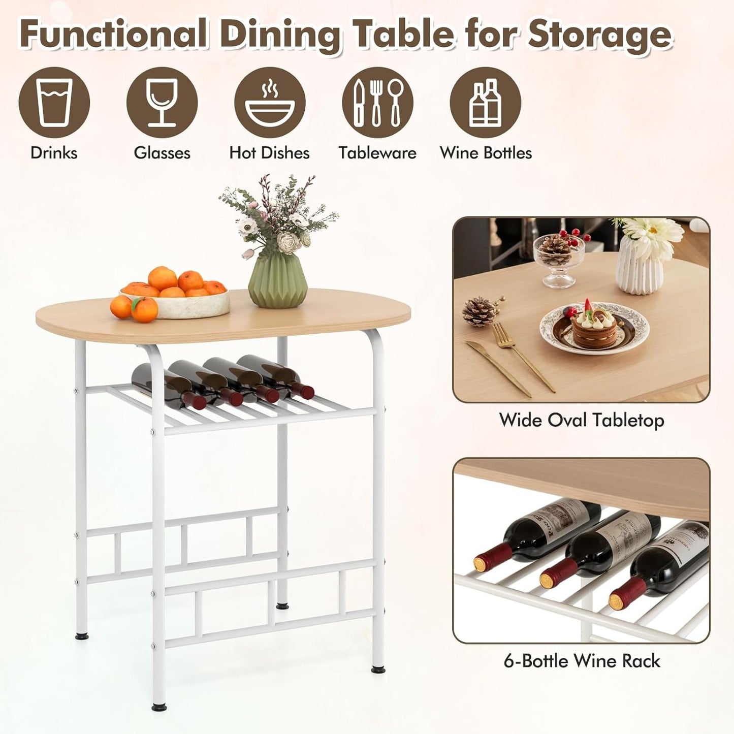 3PCS Dining Set, Dinning Table Chair, Compact Table and 2 Chairs Set Nature