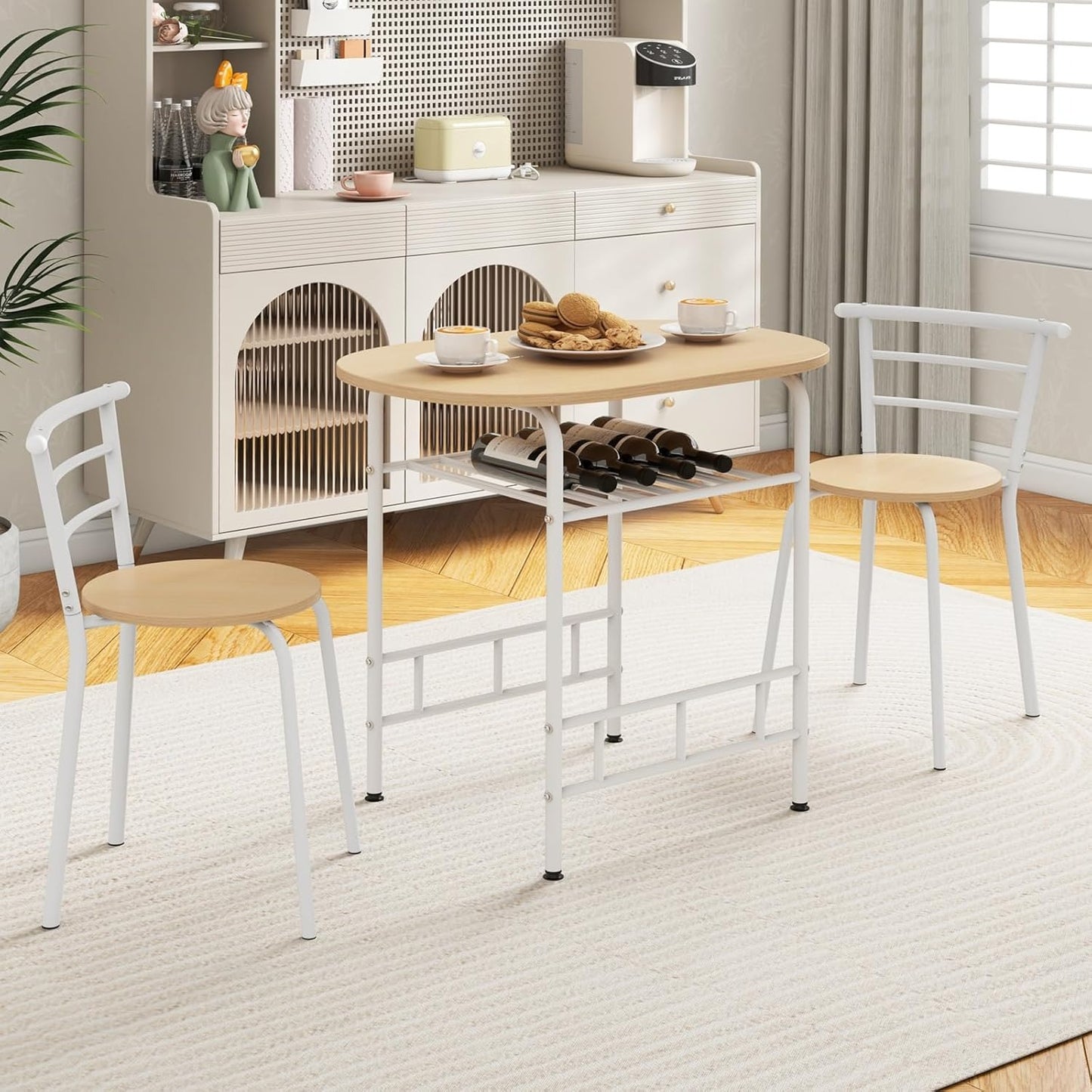3PCS Dining Set, Dinning Table Chair, Compact Table and 2 Chairs Set Nature