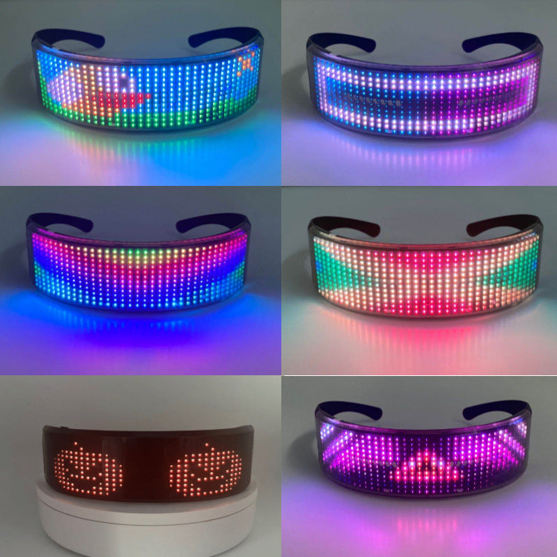 Bluetooth Programmable Full Color LED Glasses – USB Rechargeable Light Up Shining Glasses for Party & Festival