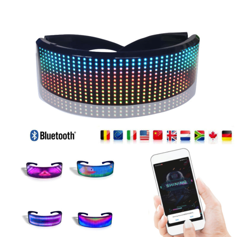 Bluetooth Programmable Full Color LED Glasses – USB Rechargeable Light Up Shining Glasses for Party & Festival
