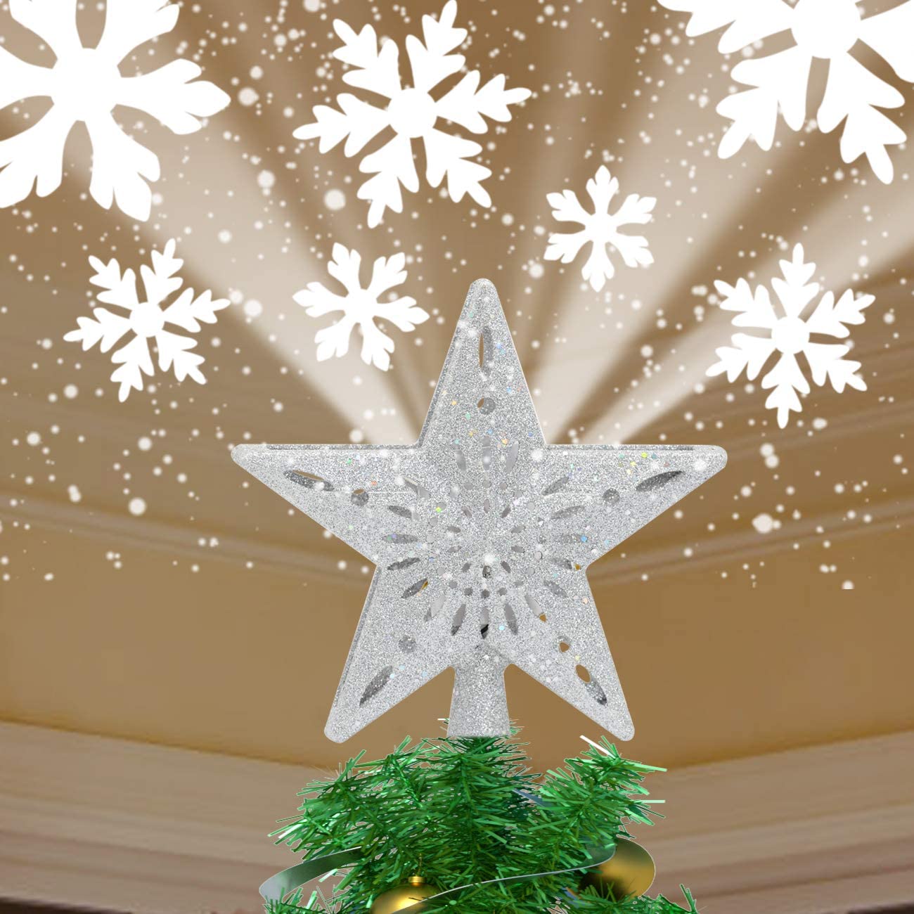 Christmas Tree Decoration Light Christmas Tree Topper Lighted Sliver Star